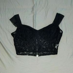 Shein black lacey zip up crop top